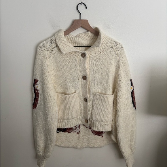 Anthropologie Pilcro Western Horse Sweater Button Cardigan Cream Women’s Small - Picture 2 of 7